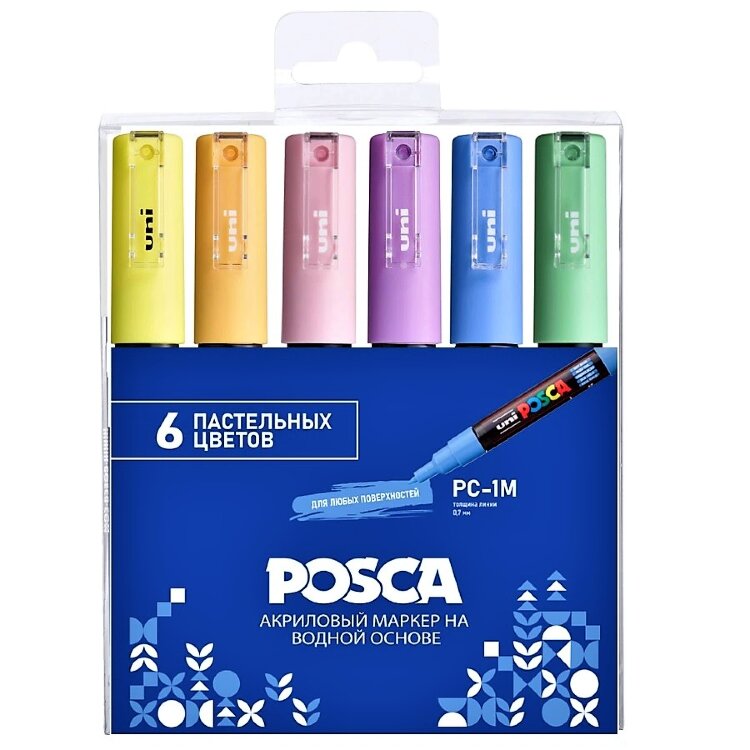 Набор маркеров POSCA PC-1M пастельные цвета 6 шт